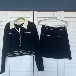 OAK + FORT Black Knit Top with Cream Piping